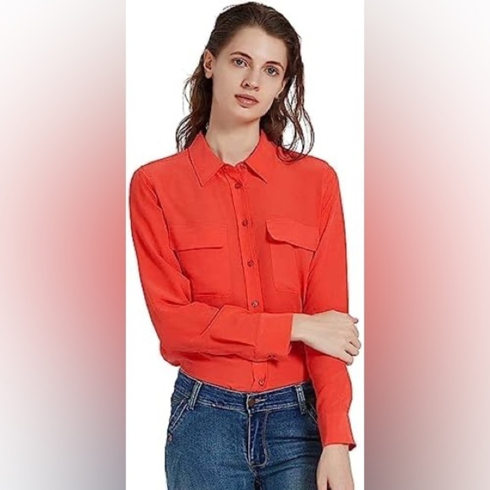 Lauren Ralph Lauren Orange Long Sleeve Cotton/Silk Button Down Shirt